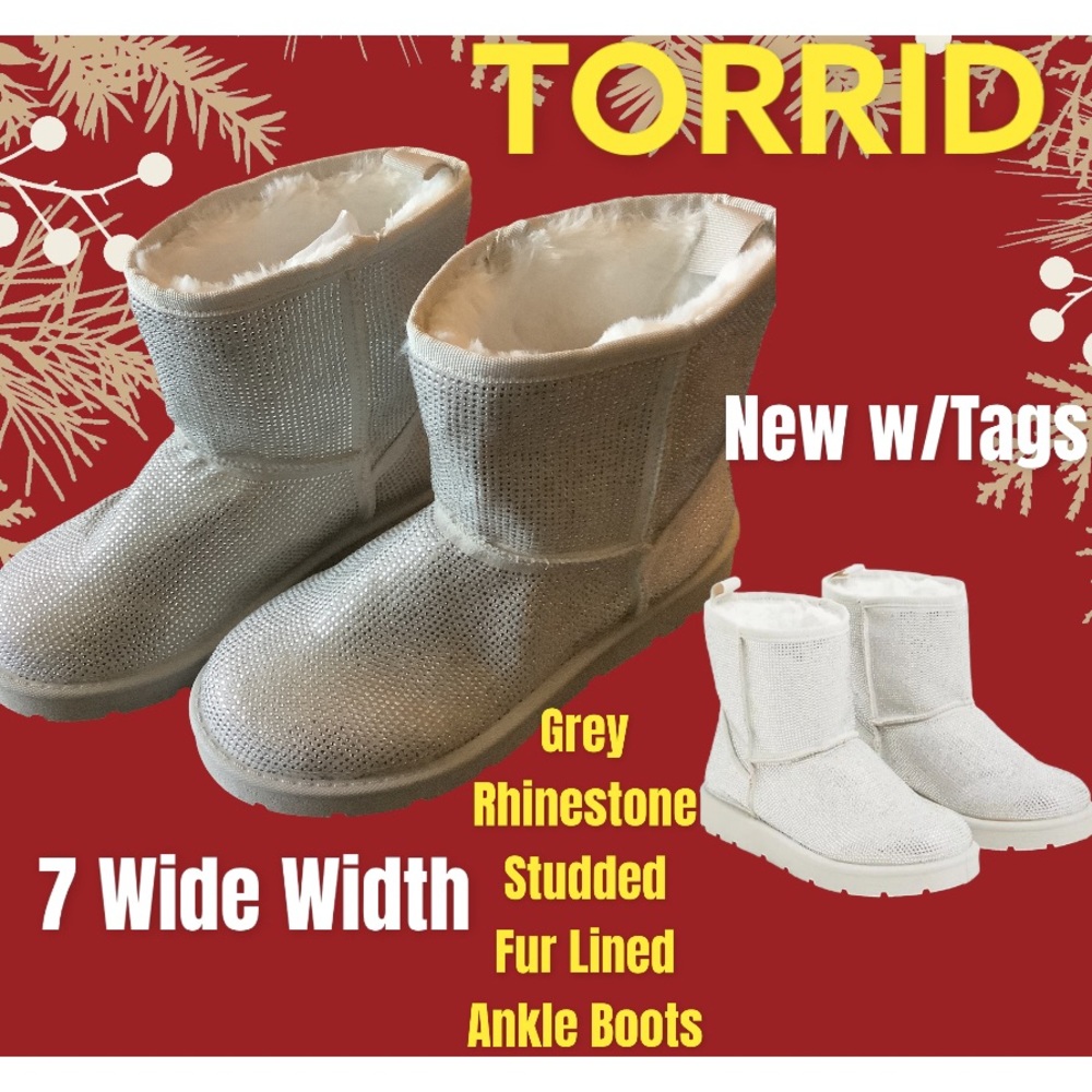 LOWEST🌺 NWT TORRID Sz7 WIDE WIDTH SILVER GREY BEADED FUR LINED BOOTS
